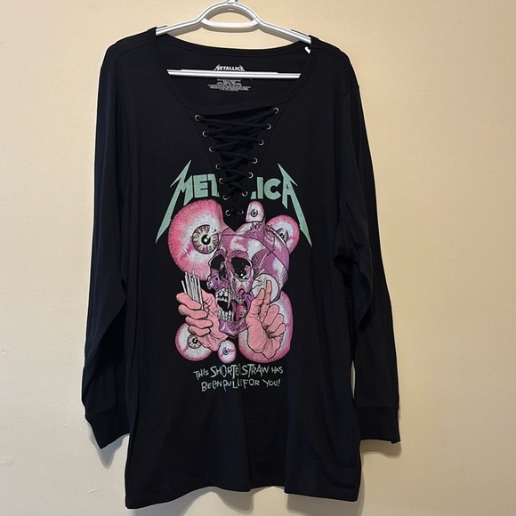 Torrid Black Long Sleeve Metallica Lace up Shirt - Picture 2 of 5